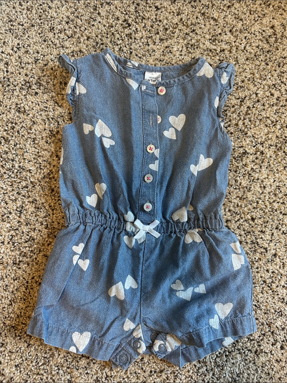 Baby Girl Blue Heart-Print Romper